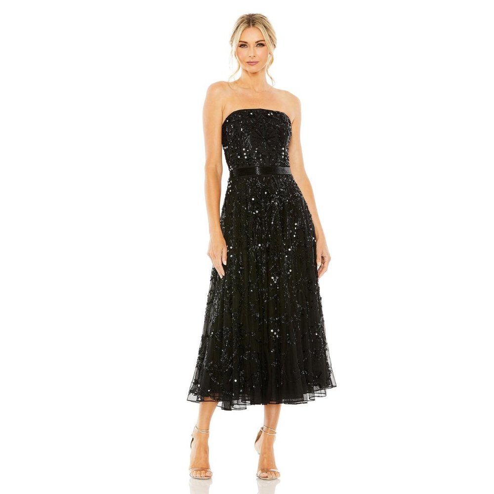 NEW Mac Duggal 93898 Black STRAPLESS EMBELLISHED A LINE DRESS size 6